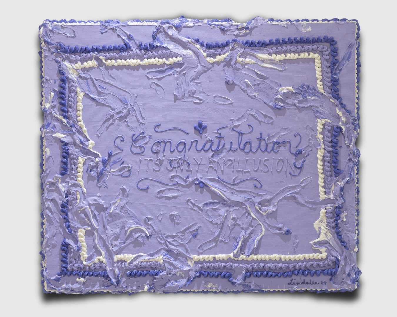 “Congratulations (Ube cake)” (2024): acrylic on canvas, from the solo exhibition “Eat All You Can” at The Drawing Room Contemporary Art