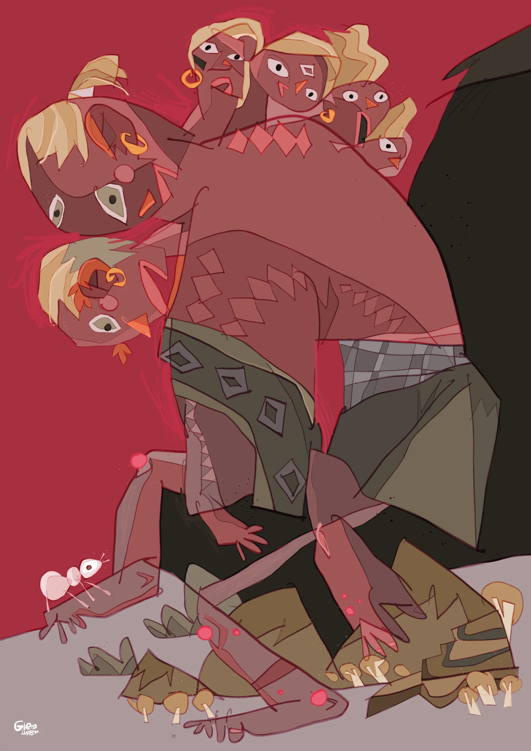 "Ladybugs" by Floraison and "Gawigawen and Kanag" by Glen Lumbao, digital artists in MoCAF 2026 Discoveries; and the works of returning artists for MoCAF 2026 Discoveries, "Shoulder" by John Nabor and "STOCK on You" by Obags