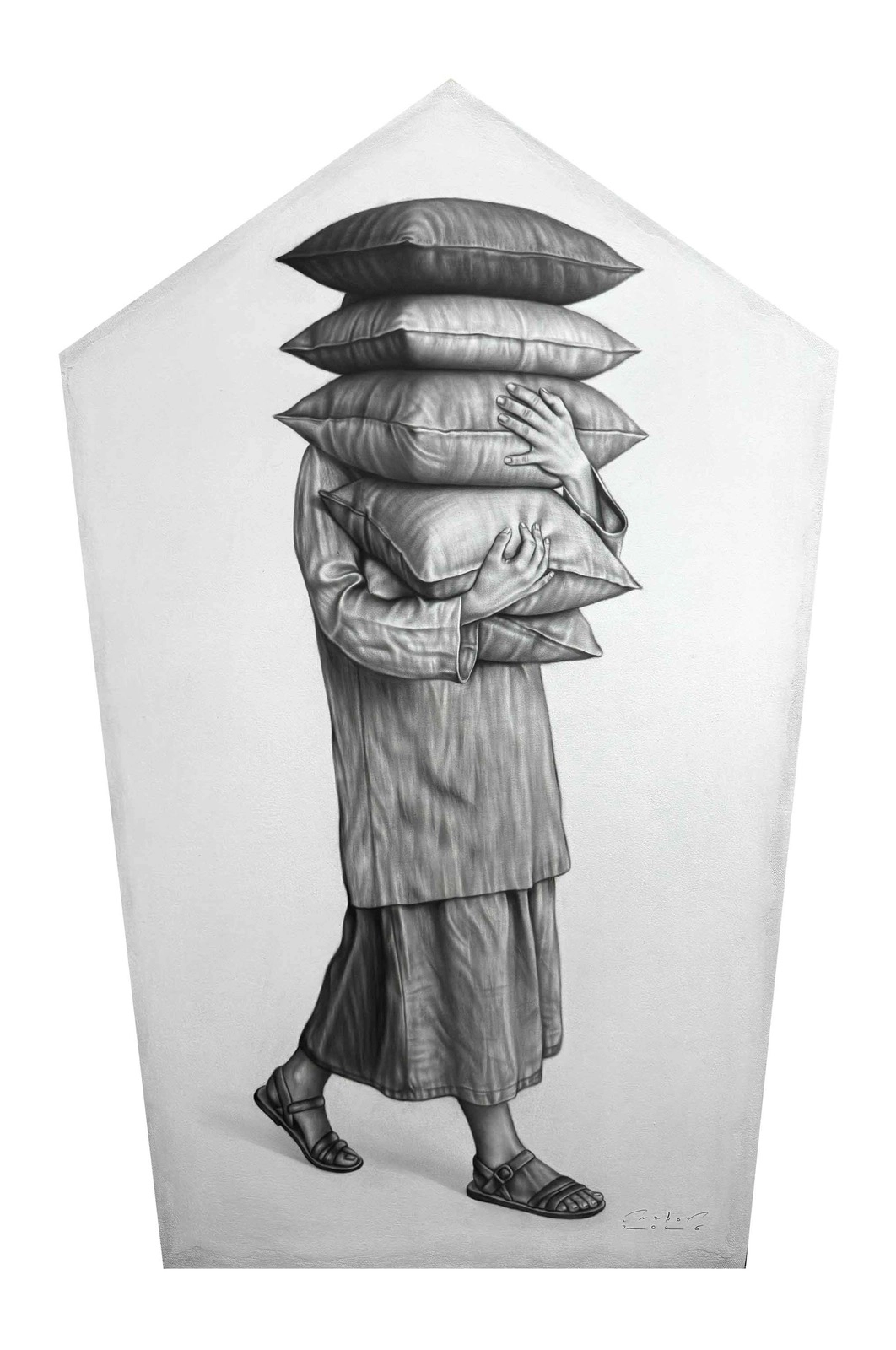 "Ladybugs" by Floraison and "Gawigawen and Kanag" by Glen Lumbao, digital artists in MoCAF 2026 Discoveries; and the works of returning artists for MoCAF 2026 Discoveries, "Shoulder" by John Nabor and "STOCK on You" by Obags