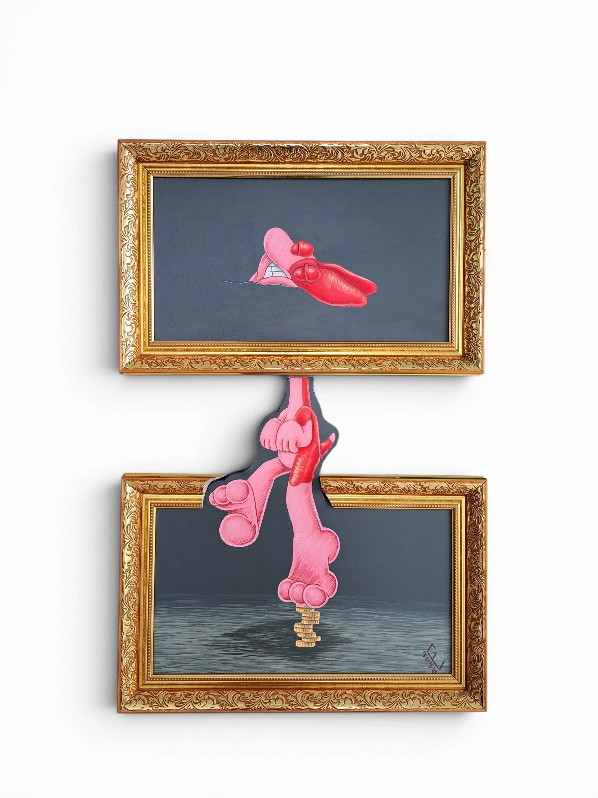"Ladybugs" by Floraison and "Gawigawen and Kanag" by Glen Lumbao, digital artists in MoCAF 2026 Discoveries; and the works of returning artists for MoCAF 2026 Discoveries, "Shoulder" by John Nabor and "STOCK on You" by Obags