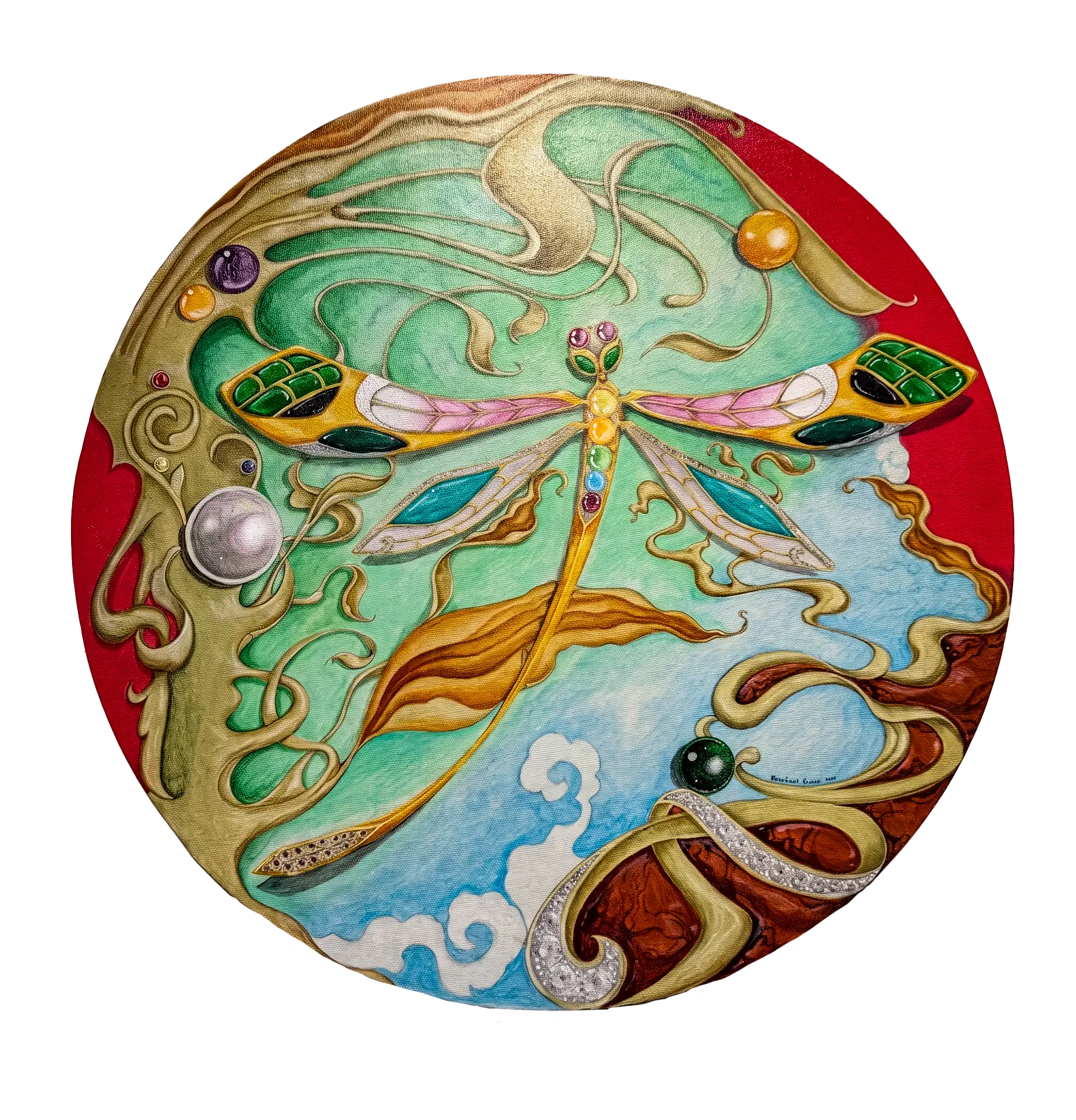 “Pearls On The Wind” (2026) by Percival Cruz, (mixed media on canvas)