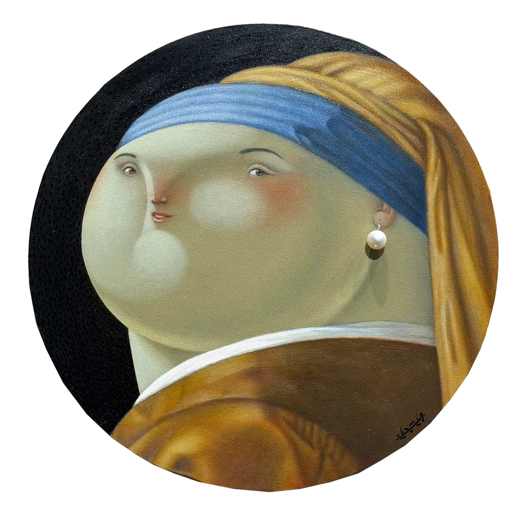 “After Girl With Pearl Earring” (2026) by Roel Obemio, (acrylic on canvas)