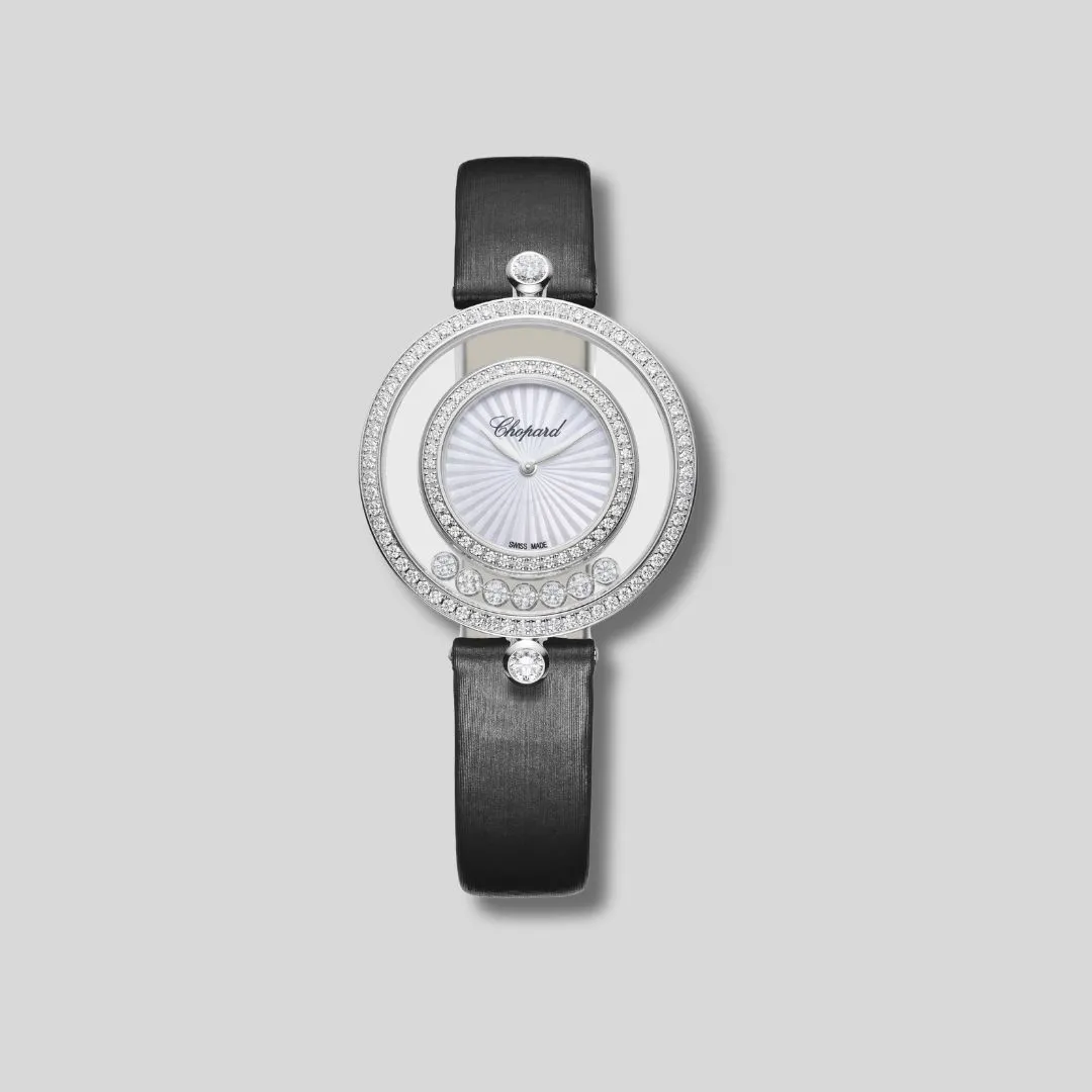 Happy Diamonds Icons 32 mm, quartz, ethical white gold, diamonds