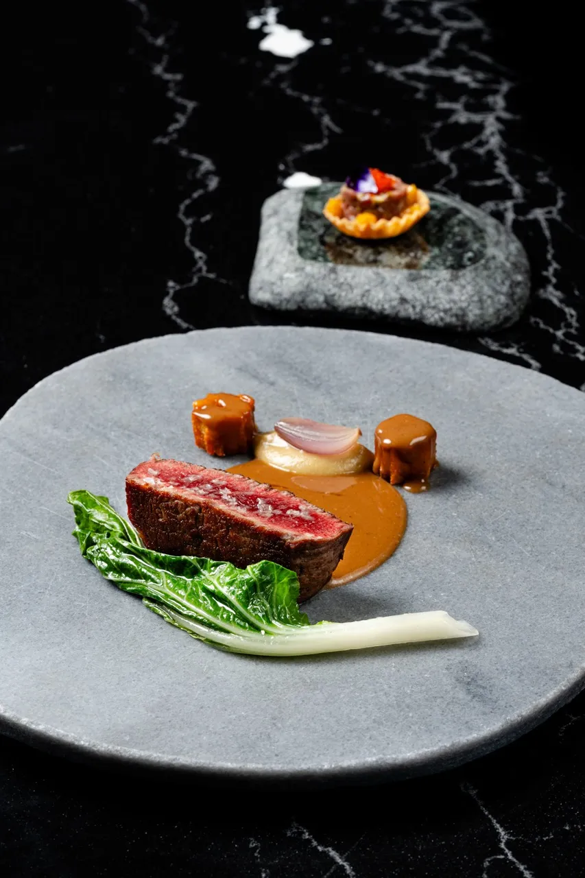 Fourth Course - Solomillo de Vaca, Salsa Cafeì de Paris, Paveì y Berenjana Asada