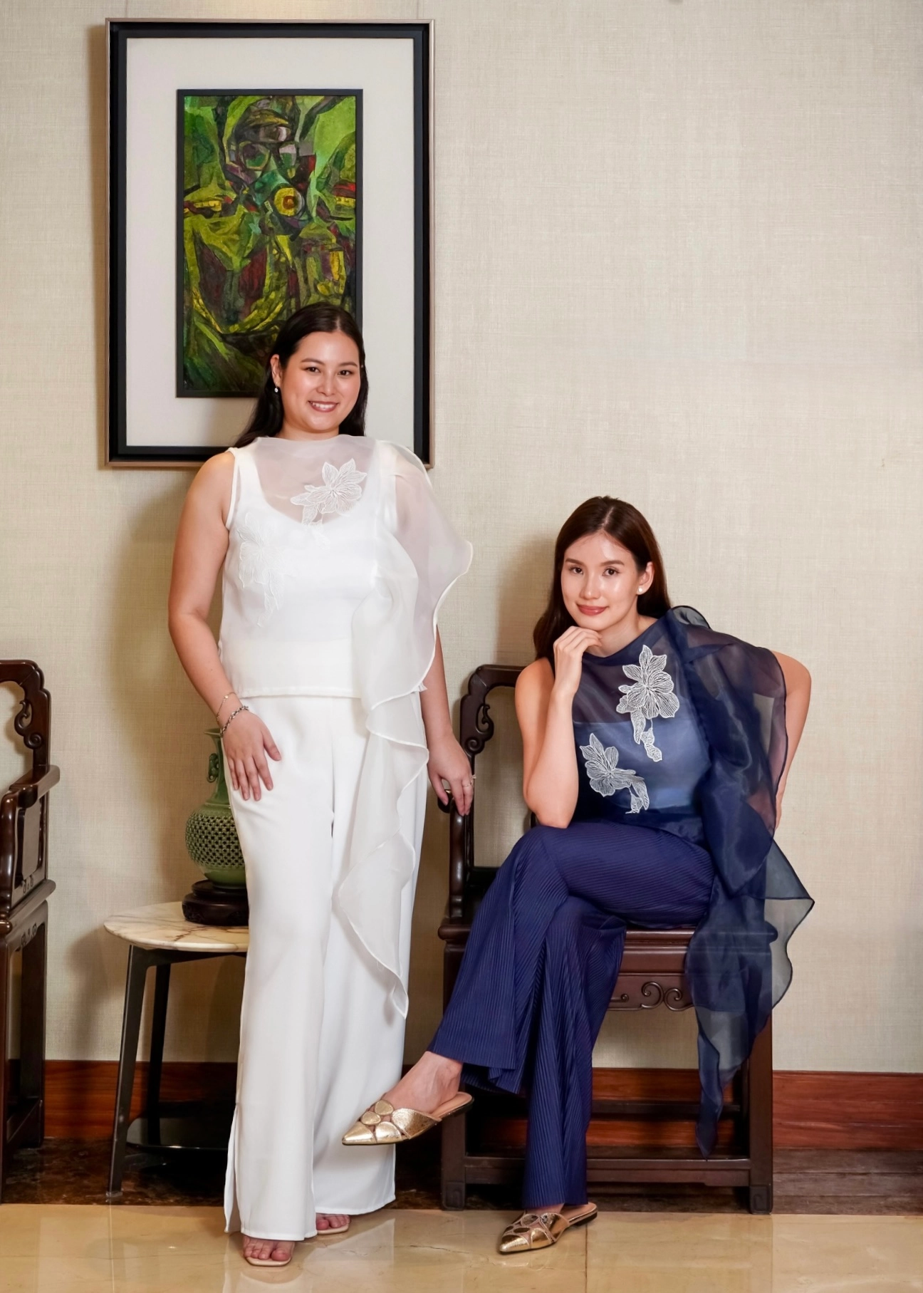 KUL Isabella top, Naomi side slit pants, Isabella top, and Juni pleated pants