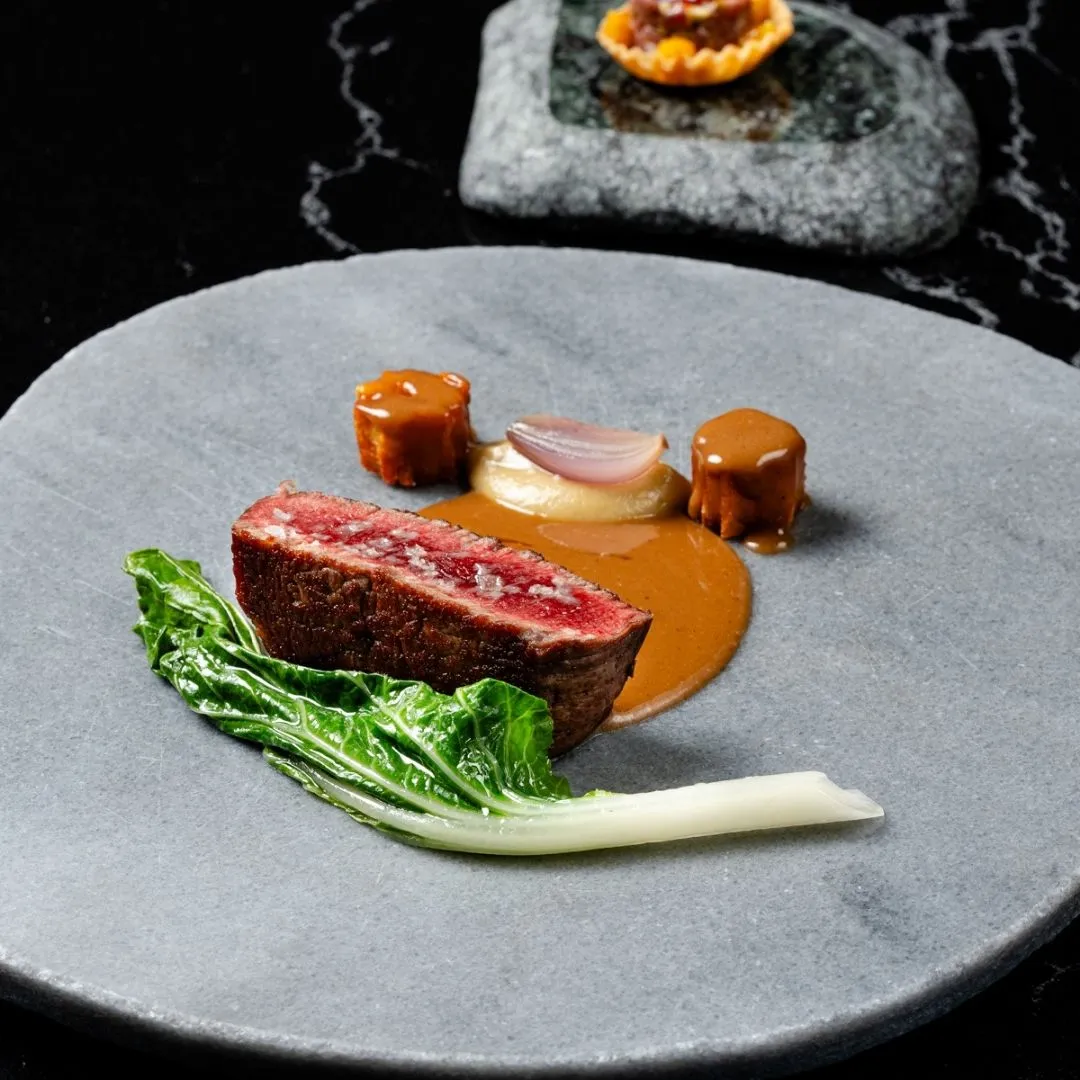 Fourth Course - Solomillo de Vaca, Salsa Cafeì de Paris, Paveì y Berenjana Asada