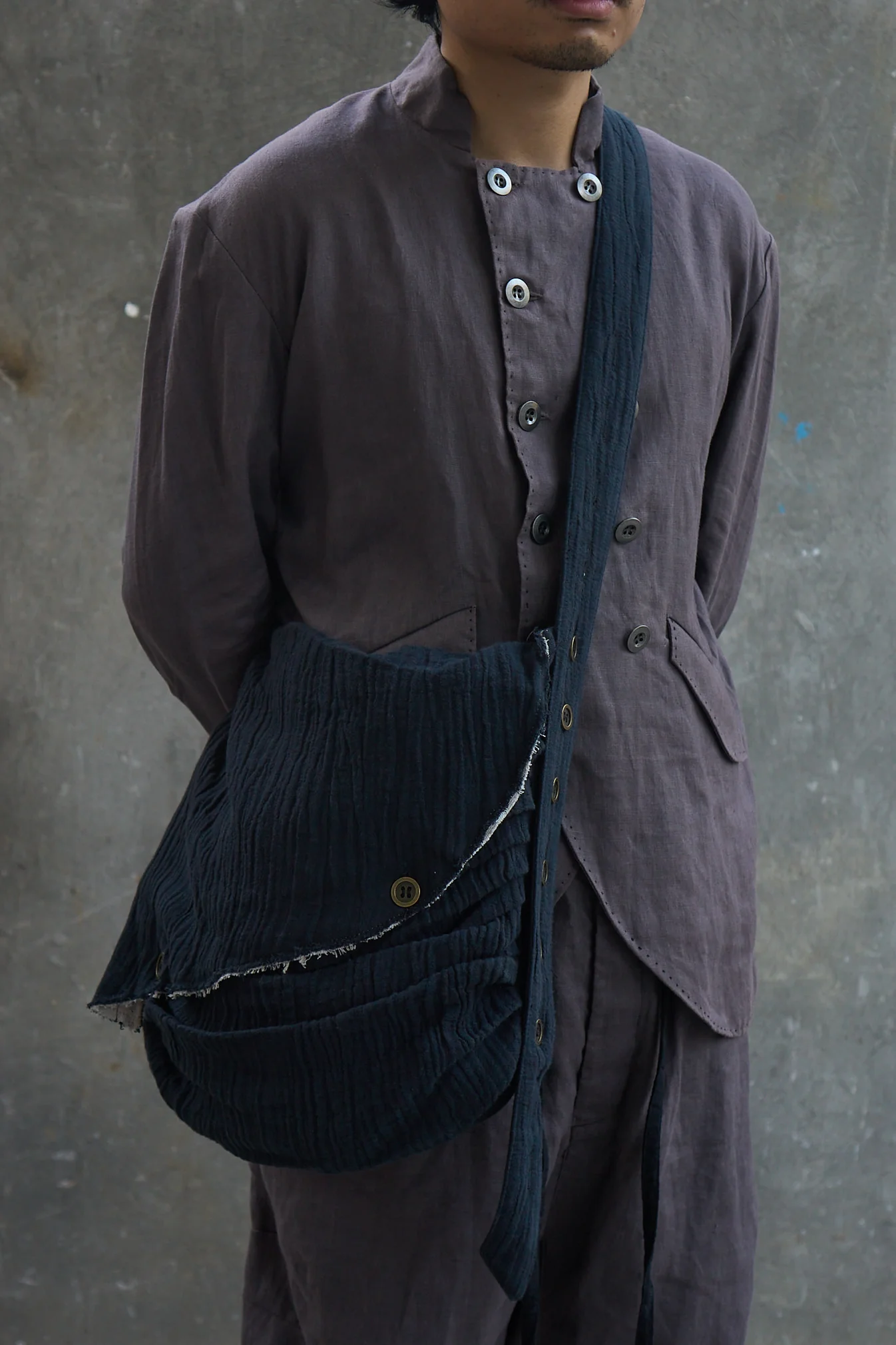 Construction Layers Multi-button Ruched Crossbody Bag
