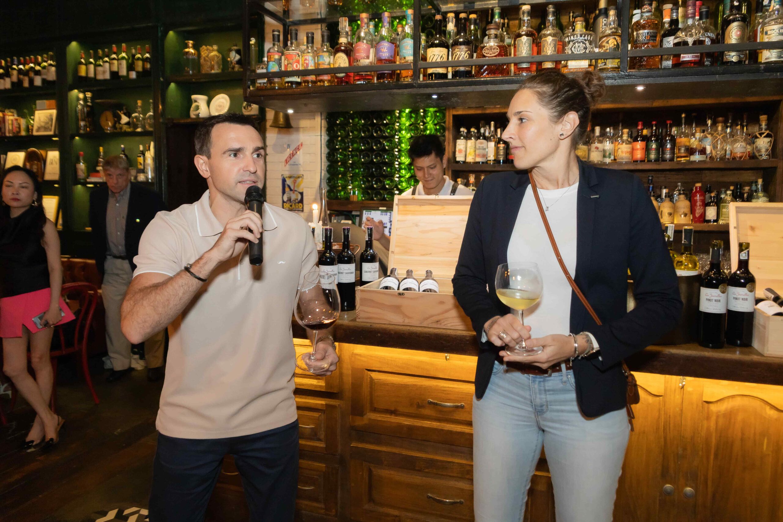 Julian Gagliardi and Alexia Moulin at the Happy Living wines launch