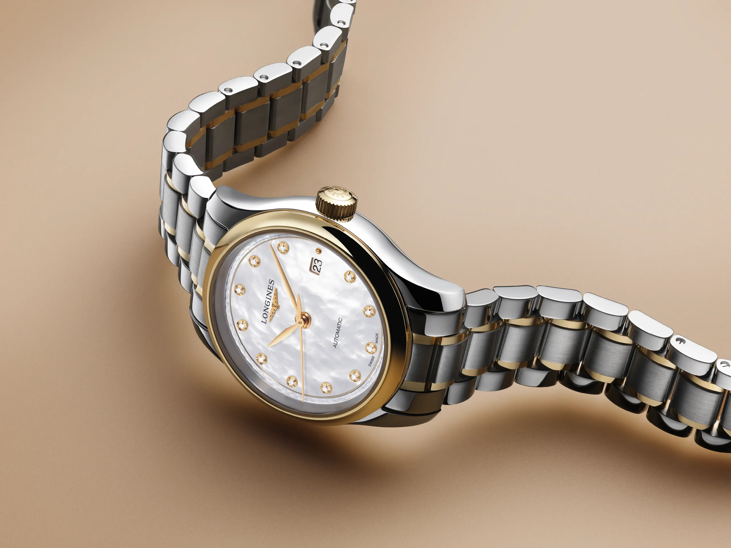 Longines Master Collection 2026 The L2.449.5.87.7, a 30-mm three-hand model in a yellow gold-capped bezel