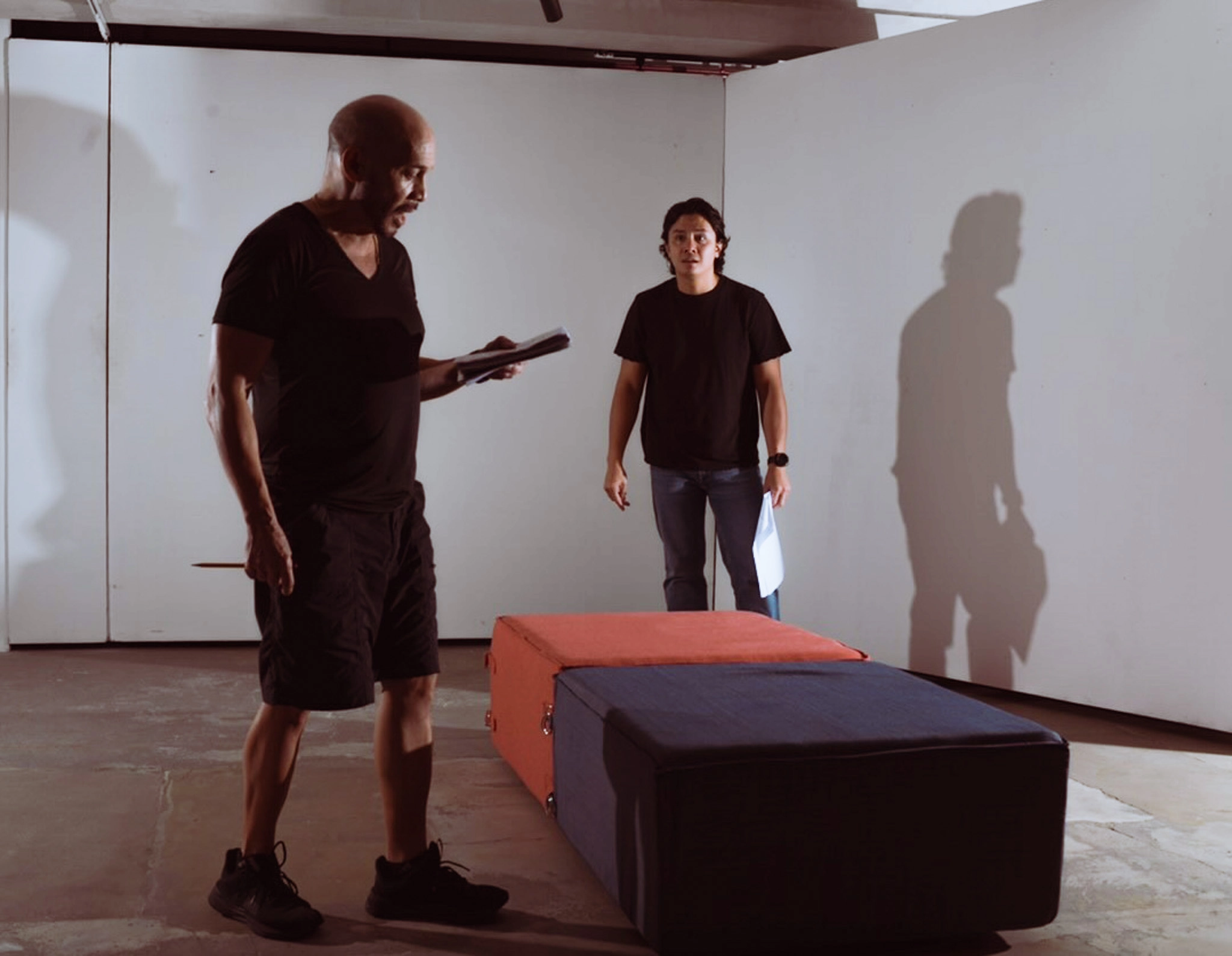 JC Santos and Bart Guingona in rehearsals for Caryl Churchill's A Number