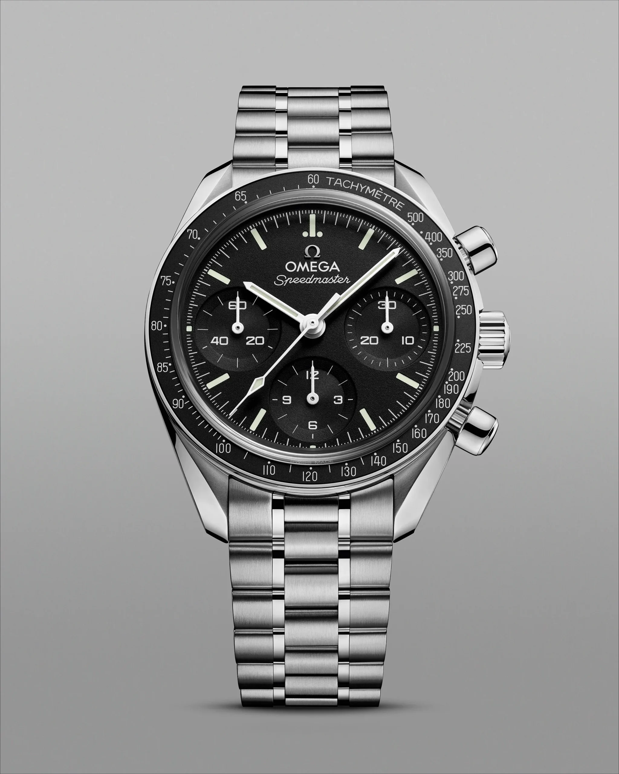 The OMEGA Speedmaster 35 mm with with a matte black face
